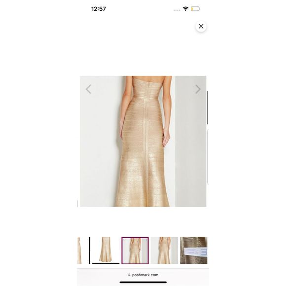 New Herve Leger Sara Fit n Flare Bandage Maxi Dress Gown Gold Foil XS $1799 - Picture 9 of 13